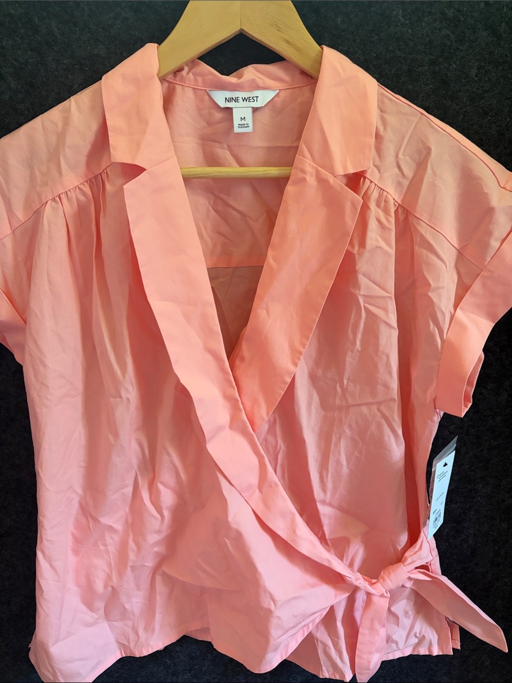 Nine West Peach-Pink Short Sleeve Wrap Blouse Peach color